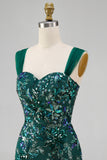 Sparkly Dark Green Bodycon Sequins Short Homecoming Dress with Slit
