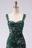 Sparkly Dark Green Bodycon Sequins Short Homecoming Dress with Slit