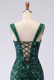 Sparkly Dark Green Bodycon Sequins Short Homecoming Dress with Slit