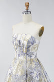 Dusty Blue A Line Corset Strapless Floral Short Homecoming Dress