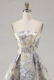 Dusty Blue A Line Corset Strapless Floral Short Homecoming Dress