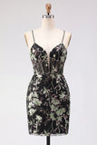 Pink Floral Corset Sequin Bodycon Homecoming Dress