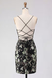 Yellow Bodycon Sheer Corset Floral Sequins Short Homecoming Dress with Lace Up Back