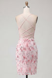 Yellow Bodycon Sheer Corset Floral Sequins Short Homecoming Dress with Lace Up Back