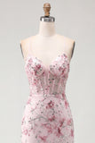 Yellow Bodycon Sheer Corset Floral Sequins Short Homecoming Dress with Lace Up Back