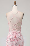 Pink Floral Corset Sequin Bodycon Homecoming Dress