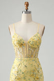 Pink Floral Corset Sequin Bodycon Homecoming Dress