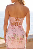 Floral Pink Corset Sequin Bodycon Homecoming Dress