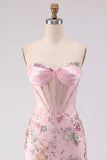 Floral Pink Corset Sequin Bodycon Homecoming Dress