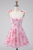 Floral Pink Sequin A Line Homecoming Dress