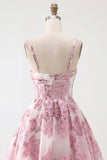 Pink A-Line Corset Ruffled Floral Short Homecoming Dress