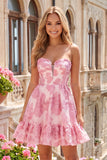Pink A-Line Sweetheart Corset Ruffled Homecoming Dress