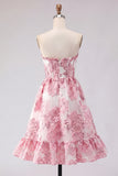 Pink A-Line Sweetheart Corset Ruffled Homecoming Dress