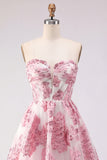 Pink A-Line Sweetheart Corset Ruffled Homecoming Dress