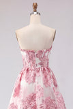 Pink A-Line Sweetheart Corset Ruffled Homecoming Dress