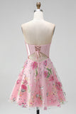 A-Line Pink Sweetheart Sheer Corset Sequins Floral Homecoming Dress