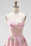A-Line Pink Sweetheart Sheer Corset Sequins Floral Homecoming Dress