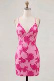Sage Green Floral Bodycon Spaghetti Straps Homecoming Dress