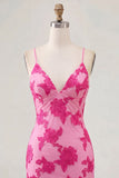 Sage Green Floral Bodycon Spaghetti Straps Homecoming Dress