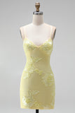 Floral Embroidery Bodycon Spaghetti Straps Short Homecoming Dress