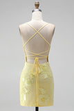Floral Embroidery Bodycon Spaghetti Straps Short Homecoming Dress