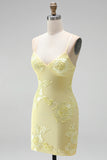 Floral Embroidery Bodycon Spaghetti Straps Short Homecoming Dress