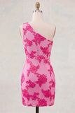 One Shoulder Yellow Bodycon Floral Homecoming Dress