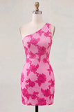 One Shoulder Yellow Bodycon Floral Homecoming Dress