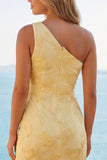 One Shoulder Yellow Bodycon Floral Homecoming Dress