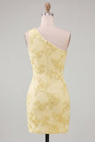 One Shoulder Yellow Bodycon Floral Homecoming Dress