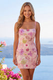 Sparkly Pink Spaghetti Straps Floral Sequins Homecoming Dress