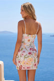 Sparkly Ivory Spaghetti Straps Bodycon Floral Sequins Homecoming Dress