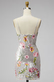Sparkly Ivory Spaghetti Straps Bodycon Floral Sequins Homecoming Dress