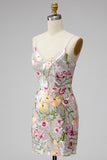 Sparkly Ivory Spaghetti Straps Bodycon Floral Sequins Homecoming Dress