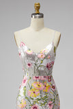 Sparkly Ivory Spaghetti Straps Bodycon Floral Sequins Homecoming Dress