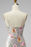 Sparkly Ivory Spaghetti Straps Bodycon Floral Sequins Homecoming Dress