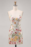 Sparkly Ivory Spaghetti Straps Bodycon Floral Sequins Homecoming Dress