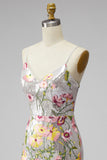 Sparkly Ivory Spaghetti Straps Bodycon Floral Sequins Homecoming Dress