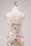 Sparkly Ivory Spaghetti Straps Bodycon Floral Sequins Homecoming Dress