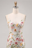 Sparkly Ivory Spaghetti Straps Bodycon Floral Sequins Homecoming Dress