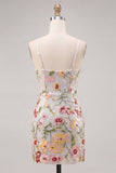 Sparkly Ivory Spaghetti Straps Bodycon Floral Sequins Homecoming Dress