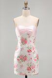 Light Pink Bodycon Strapless Mini Homecoming Dress with Sequins