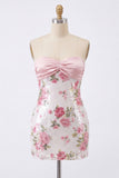 Light Pink Bodycon Strapless Mini Homecoming Dress with Sequins