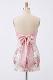 Light Pink Bodycon Strapless Mini Homecoming Dress with Sequins