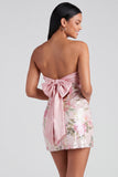 Light Pink Bodycon Strapless Mini Homecoming Dress with Sequins