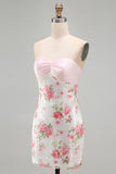 Light Pink Bodycon Strapless Mini Homecoming Dress with Sequins