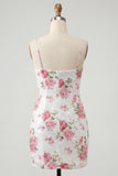 Bodycon Light Pink Floral Sequin Homecoming Dress with Bow