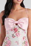 Bodycon Light Pink Floral Sequin Homecoming Dress with Bow