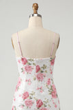Bodycon Light Pink Floral Sequin Homecoming Dress with Bow