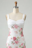 Ivory Floral Bodycon Sequin Ruched Homecoming Dress with Bow